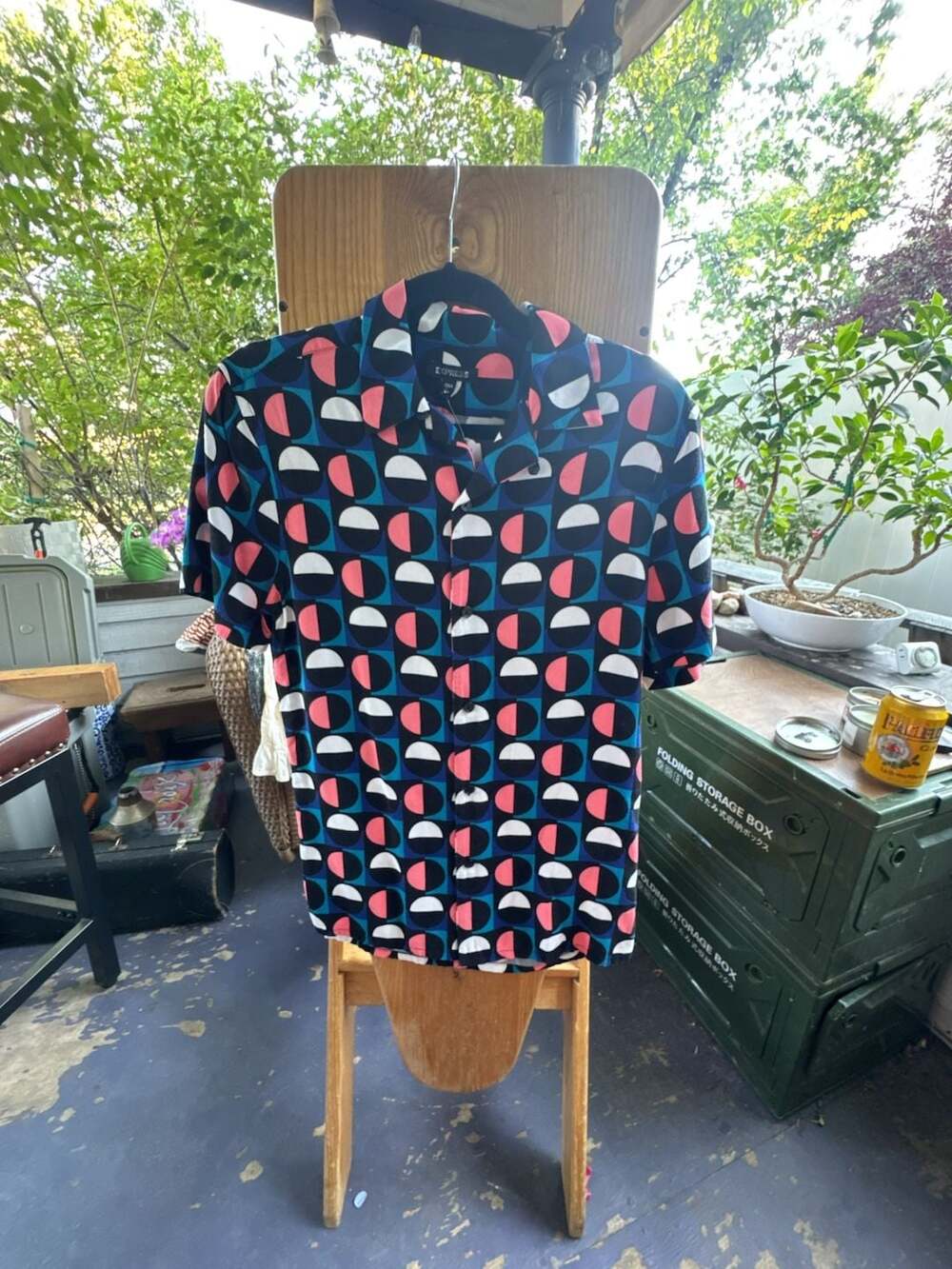 XS Short Sleeve Geometric Print Button Down Shirt Size vintage
